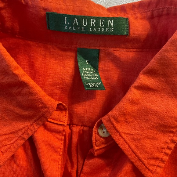 Lauren Ralph Lauren Shirt Orange Button Up Women Size Small Cotton Rollup Sleeve - Picture 7 of 8
